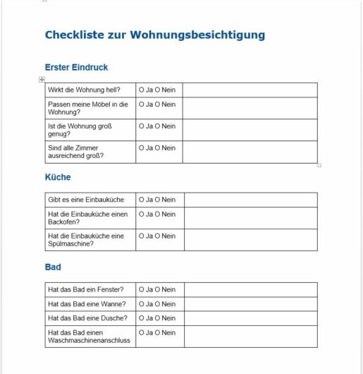 Checkliste Wohnungsbesichtigung Mieter