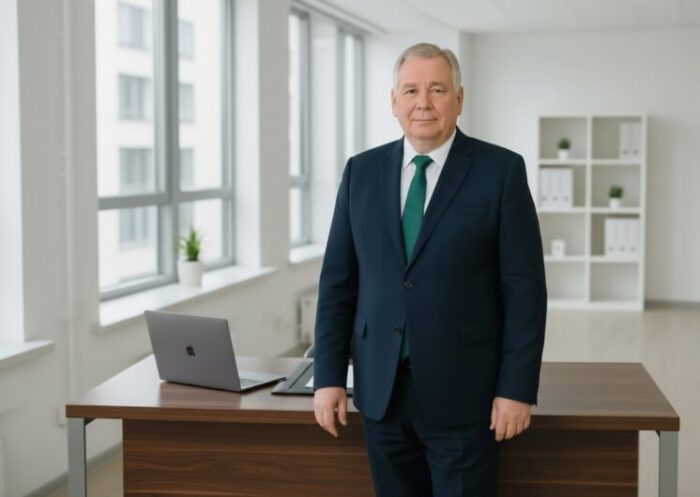 Hans-Peter Seefelder vor einem Schreibtisch stehend